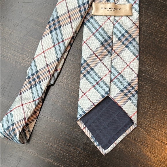 Burberry Cream and Blue Plaid Tie - Picture 4 of 4